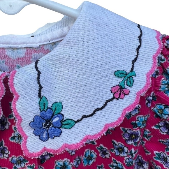 VTG 90’s OshKosh B’Gosh Pink Corduroy Floral Jumper Button-Up Embroidered Collar - Picture 7 of 14